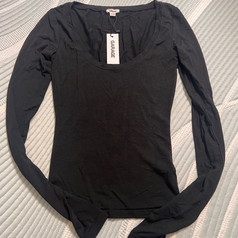 Garage Women's jet Black soft scoop neck Long Sleeve Top